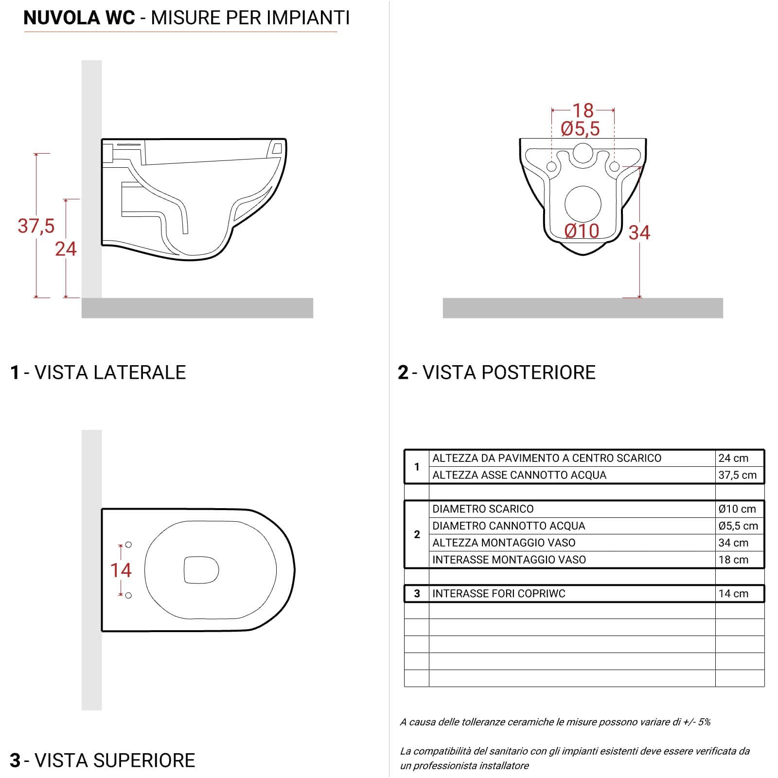 Sanitari sospesi moderni NUVOLA di Azzurra wc + bidet + sedile minimal design