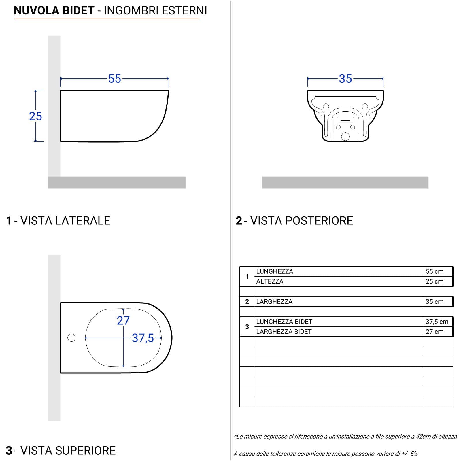 Sanitari sospesi moderni NUVOLA di Azzurra wc + bidet + sedile minimal design