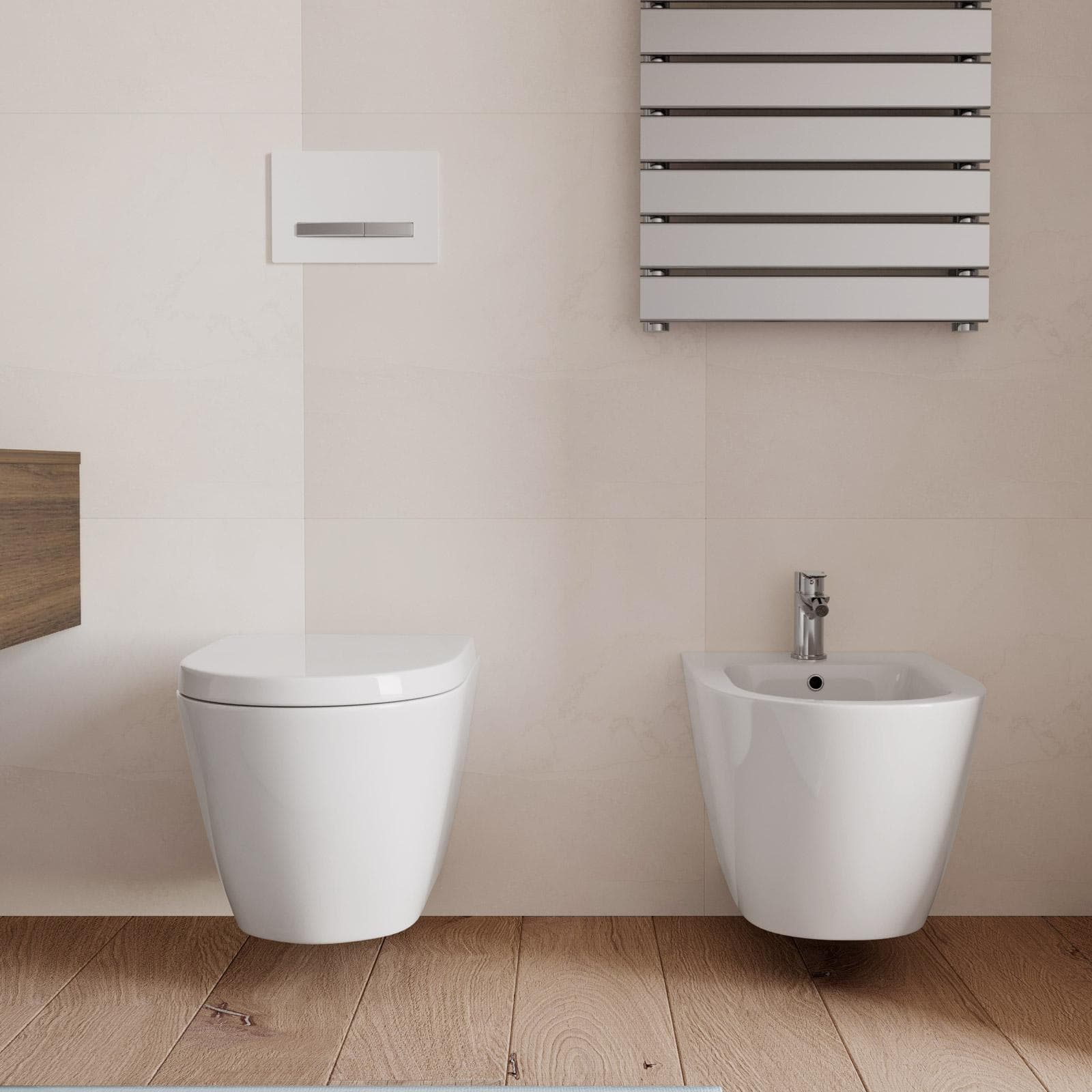 Sanitari sospesi Rimless vaso bidet e sedile in ceramica senza brida bianco - Hottis
