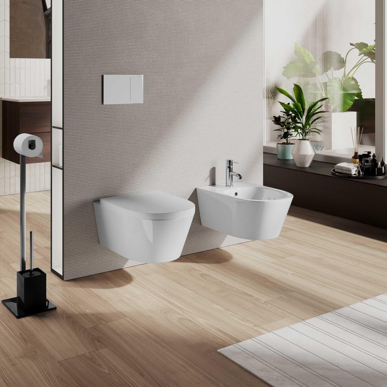Sanitari sospesi wc e bidet ceramica lucida con sedile soft close - Easy