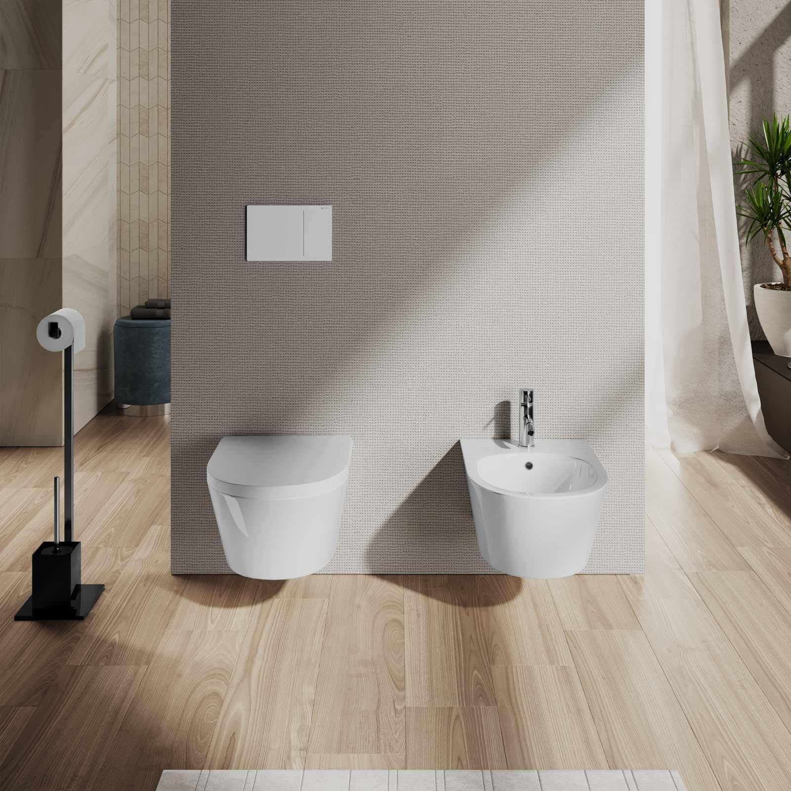 Sanitari sospesi wc e bidet ceramica lucida con sedile soft close - Easy