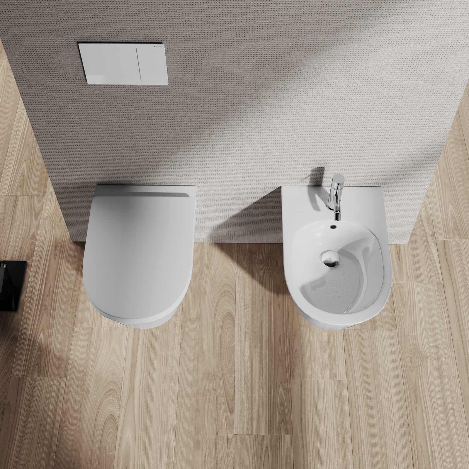 Sanitari sospesi wc e bidet ceramica lucida con sedile soft close - Easy