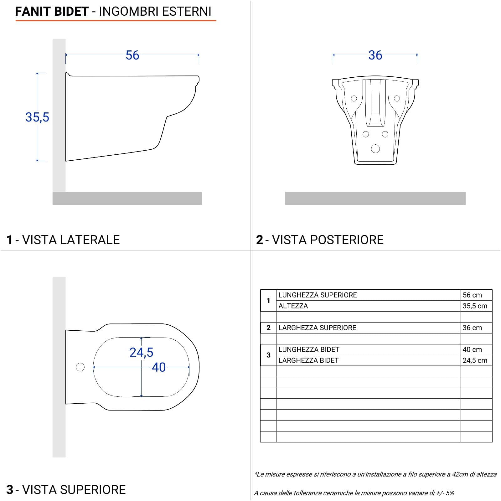 Sanitari sospesi con bidet monoforo e sedile in ceramica bianca - Fanit