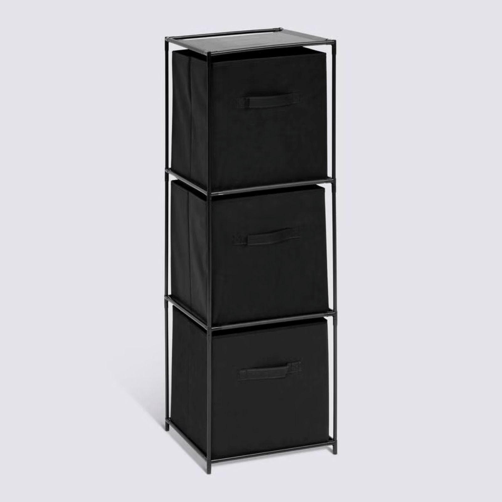 Scaffale 34x99h cm in acciaio nero con 3 cassetti in tessuto