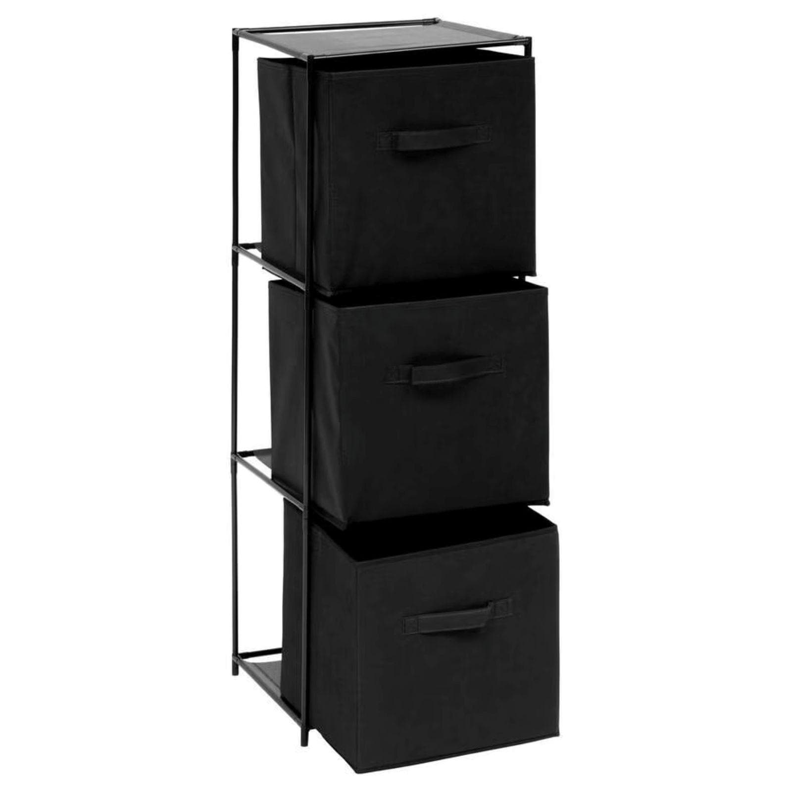 Scaffale 34x99h cm in acciaio nero con 3 cassetti in tessuto