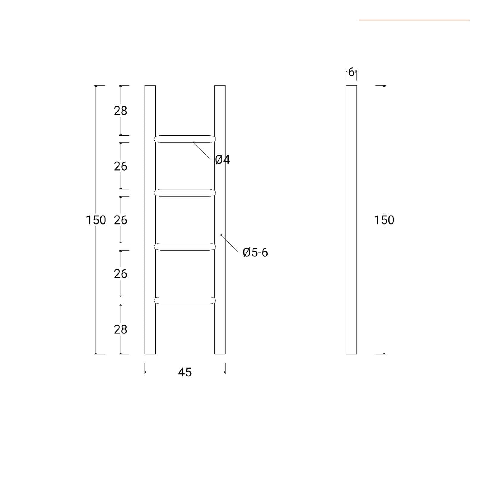 Scala portasciugamani in legno teak nero lucido 45x150h con quattro pioli