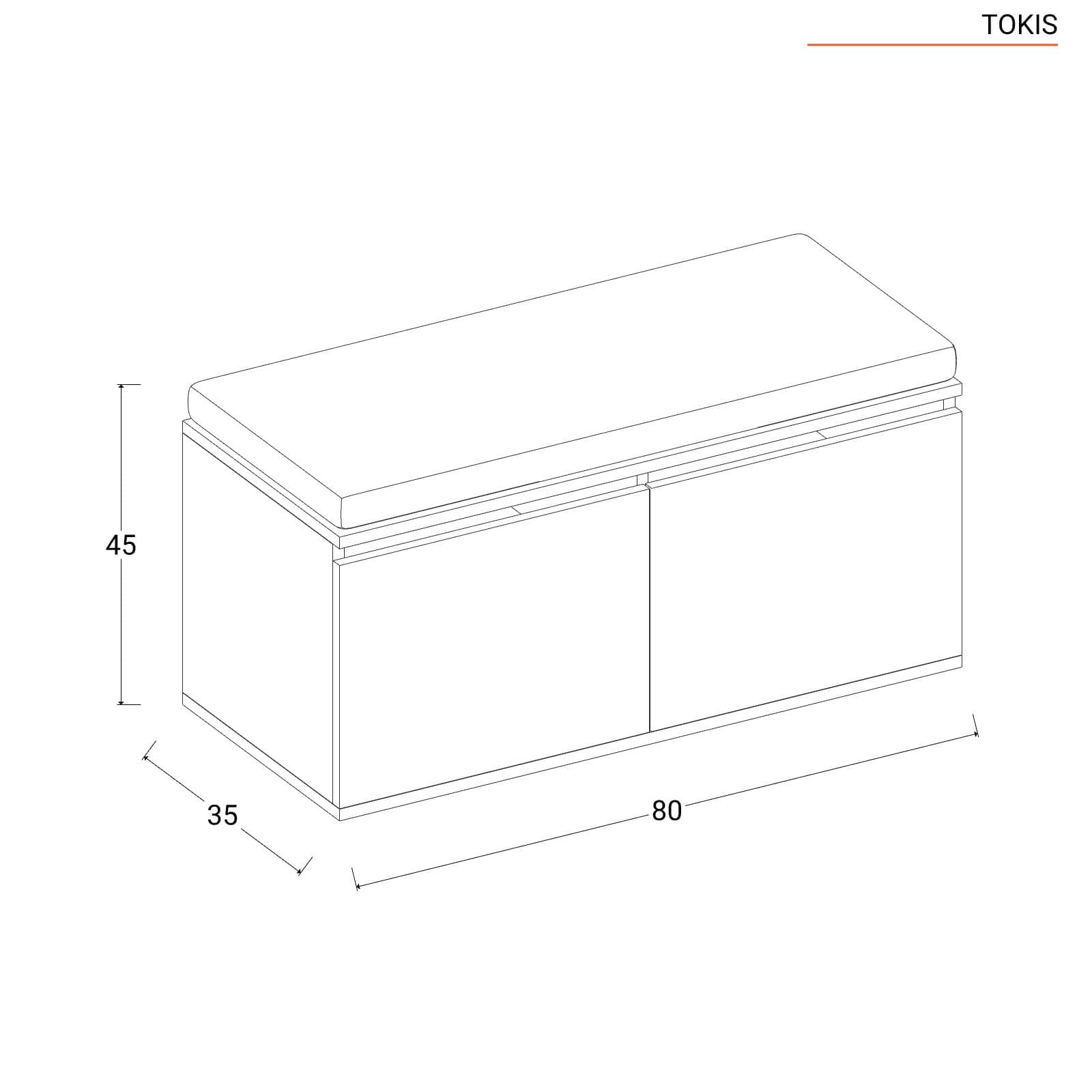 Scarpiera 35x80 cm in legno bianco con cuscino in tessuto removibile - Tokis