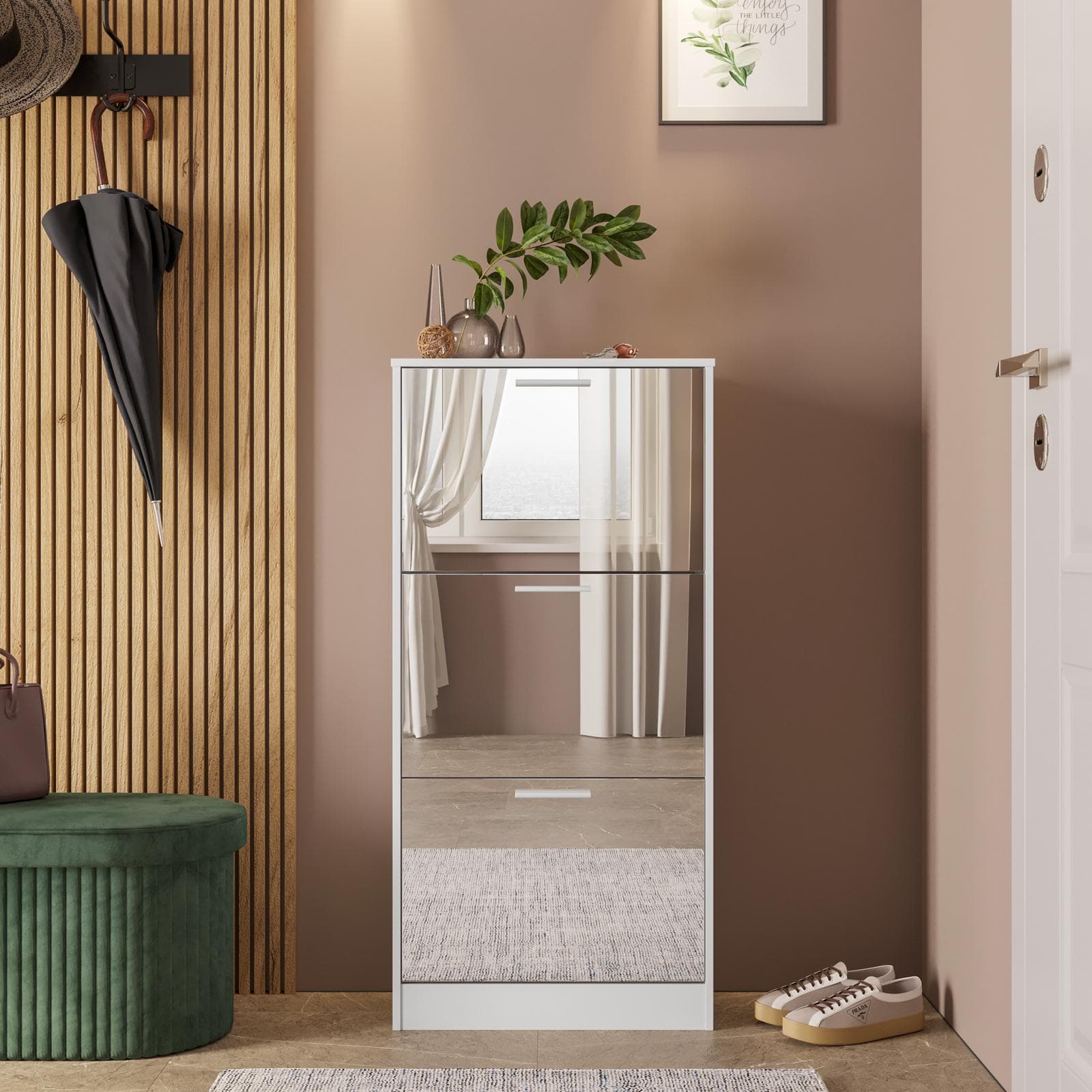 Scarpiera 60x117h cm bianco con 3 ante a ribalta e specchio - Sonic