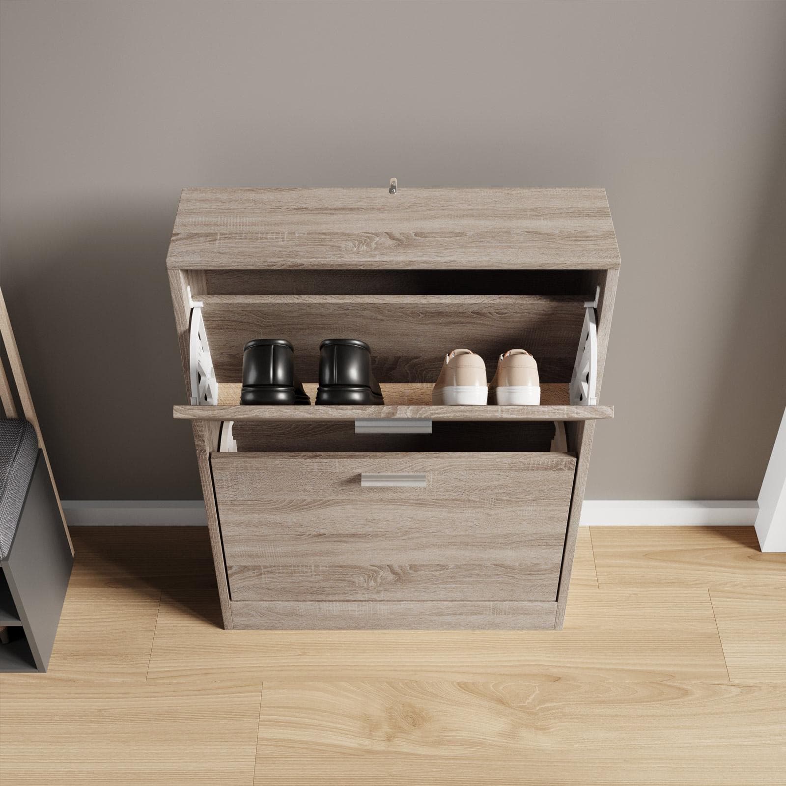 Scarpiera salvaspazio 60x82h cm rovere con 2 ante a ribalta - Sonic
