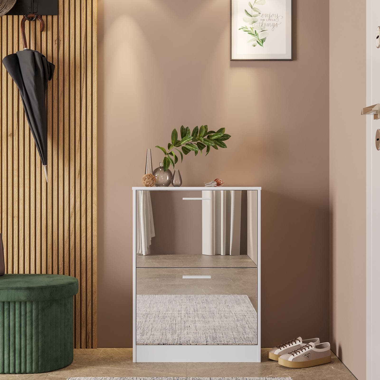 Scarpiera 60x82h cm bianco con 2 ante a ribalta e specchio - Sonic
