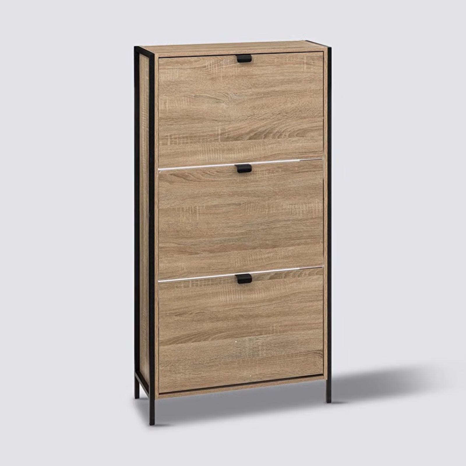 Scarpiera 63x122h cm in acciaio nero ed effetto rovere - Emyl