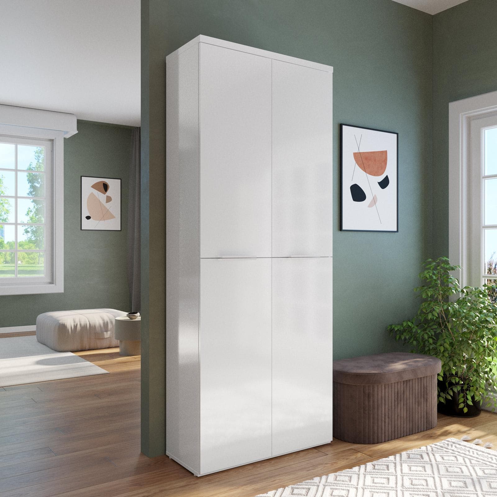 Scarpiera 80x200h cm bianco lucido con 4 ante - Boras hallway