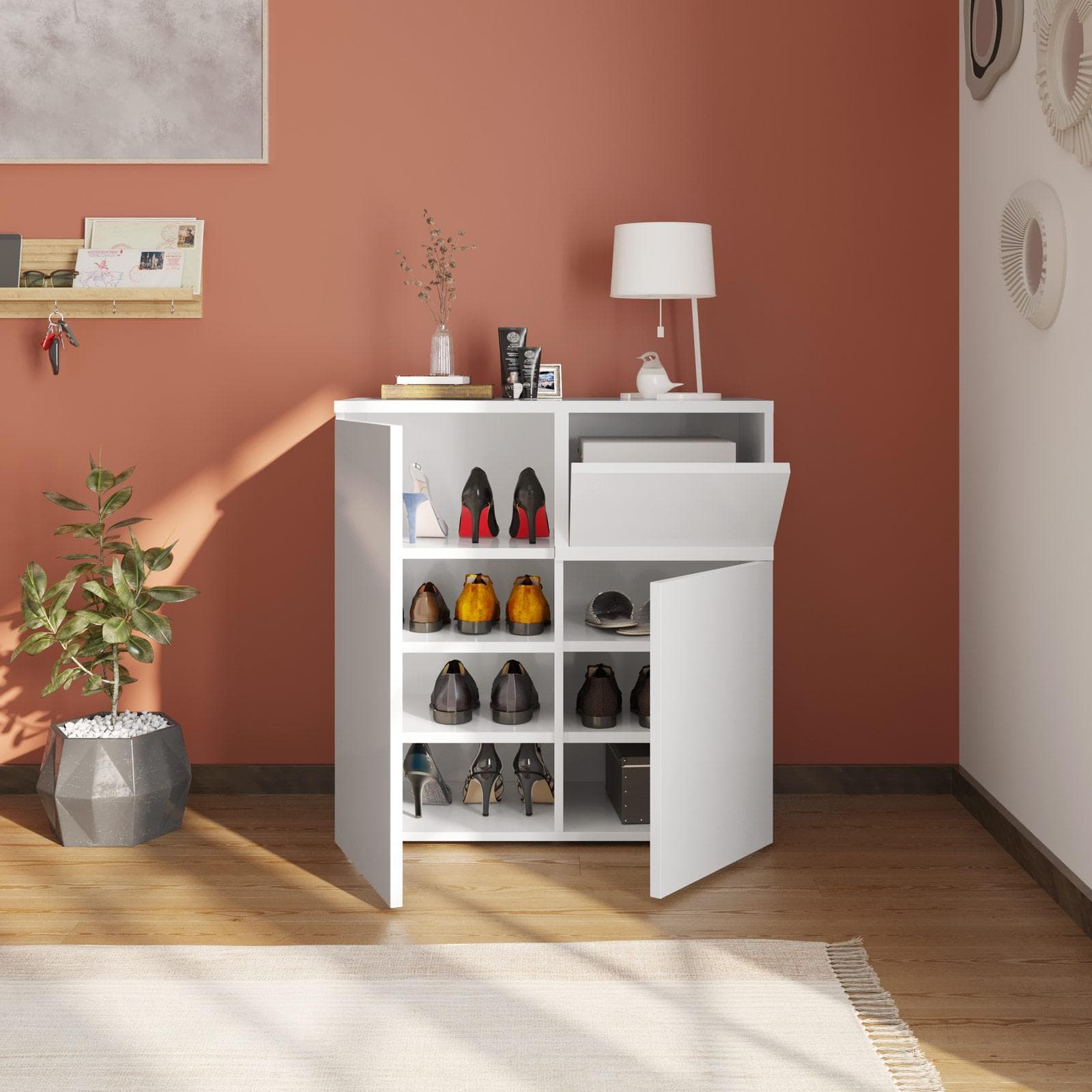 Scarpiera 80x82h cm con 2 ante e 1 anta a ribalta bianco - Cirill