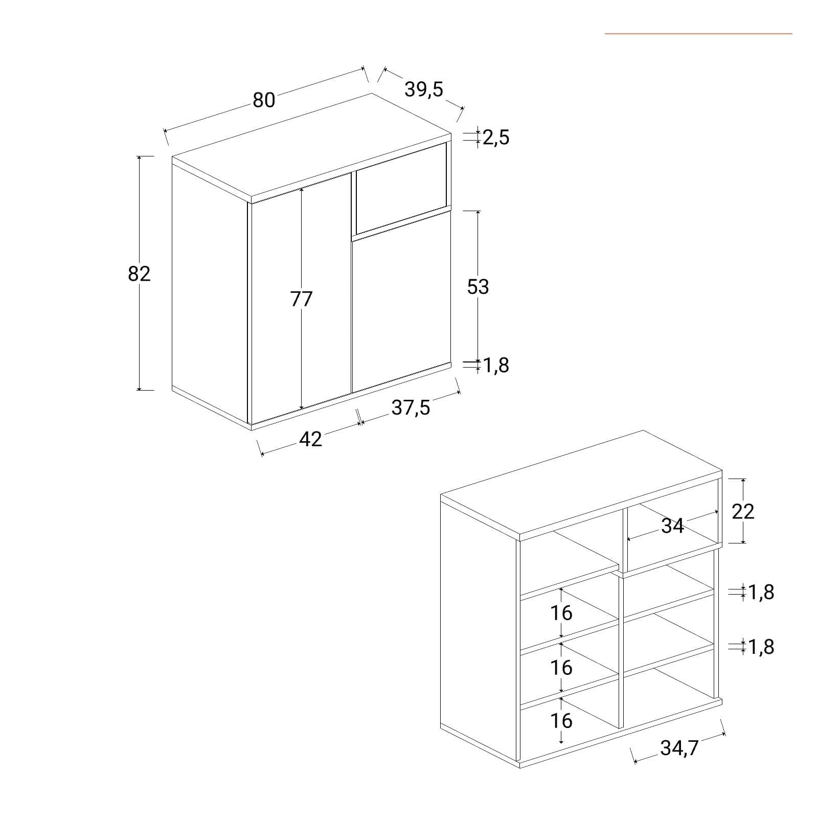 Scarpiera 80x82h cm con 2 ante e 1 anta a ribalta rovere e bianco - Cirill