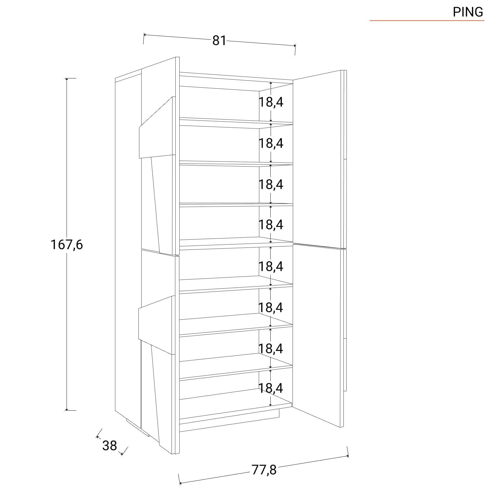 Scarpiera 81x168h cm con 4 ante in legno bianco lucido - Sharps