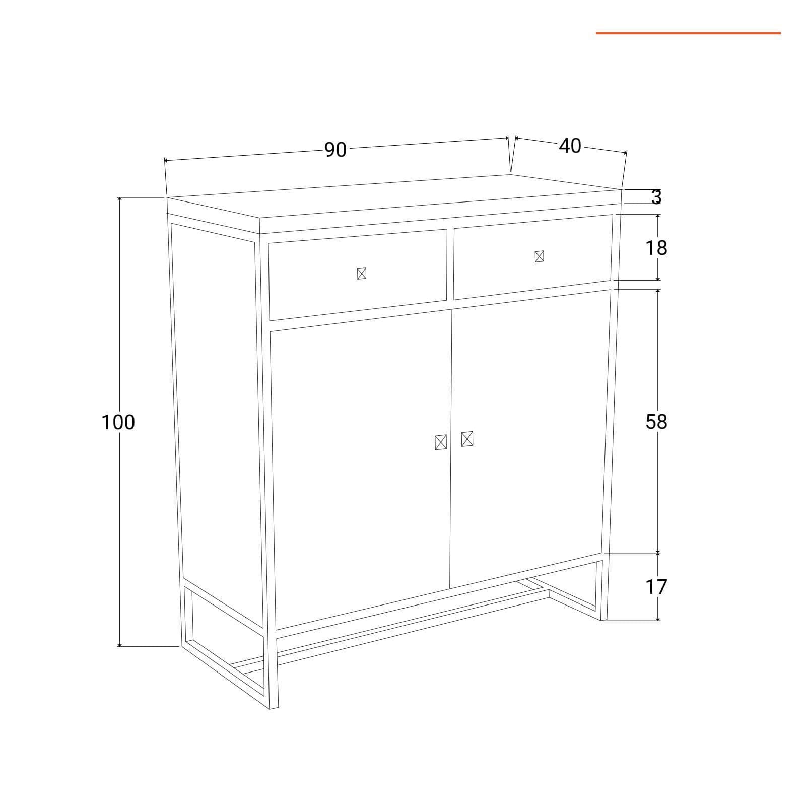 Scarpiera 90x100h cm con cassetti e ante in legno di acacia - Freia Acacia