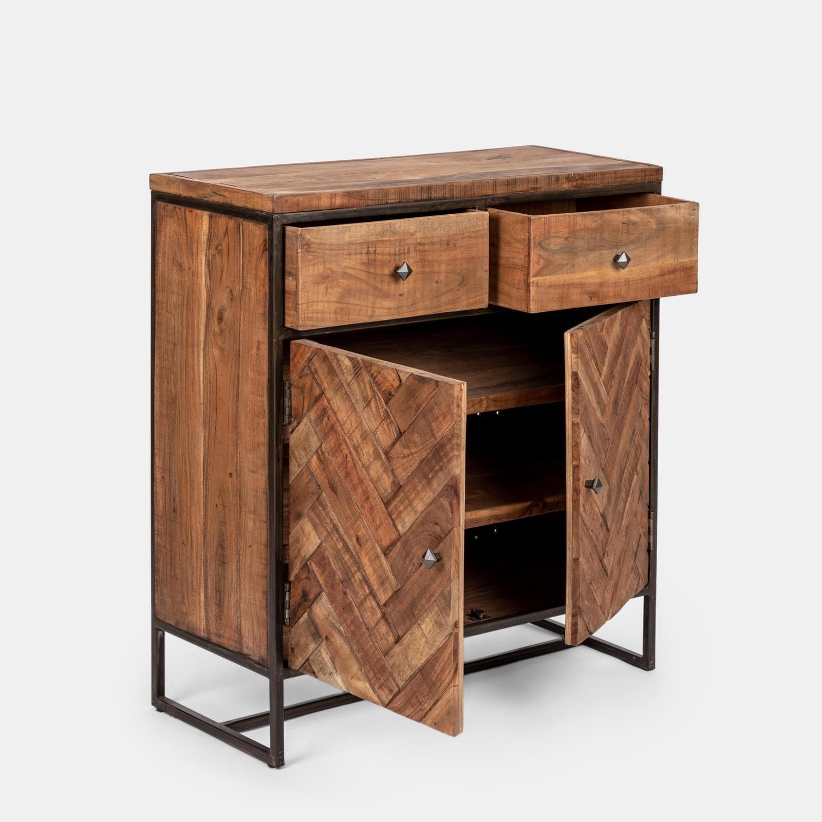 Scarpiera 90x100h cm con cassetti e ante in legno di acacia - Freia Acacia