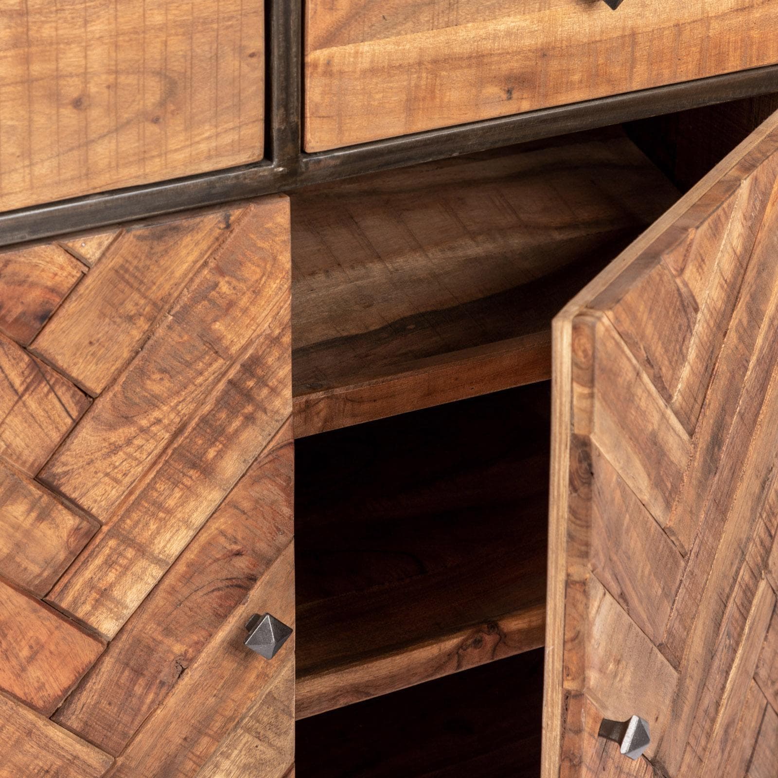 Scarpiera 90x100h cm con cassetti e ante in legno di acacia - Freia Acacia