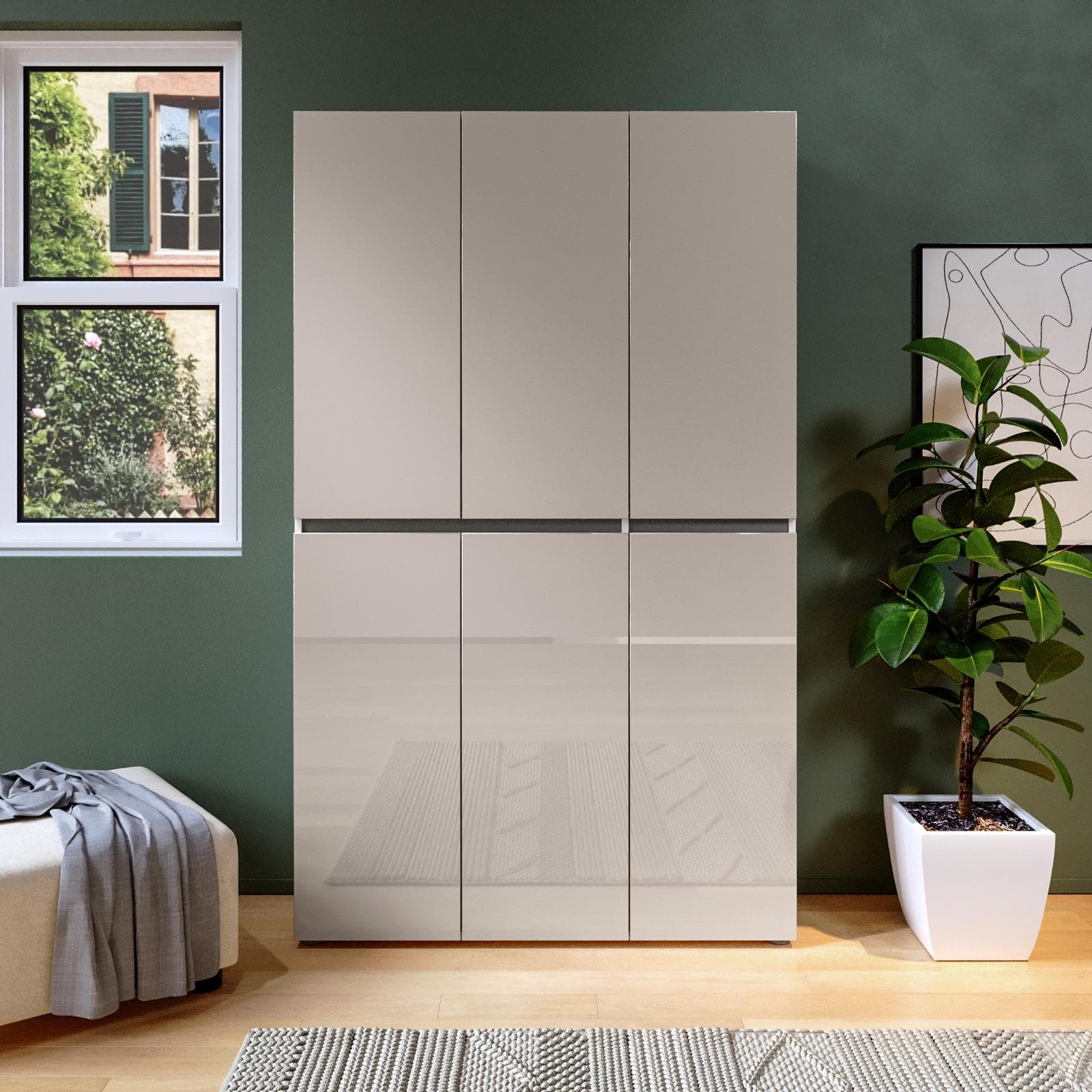 Scarpiera alta 120x200h cm cashmere lucido con 6 ante - Macie