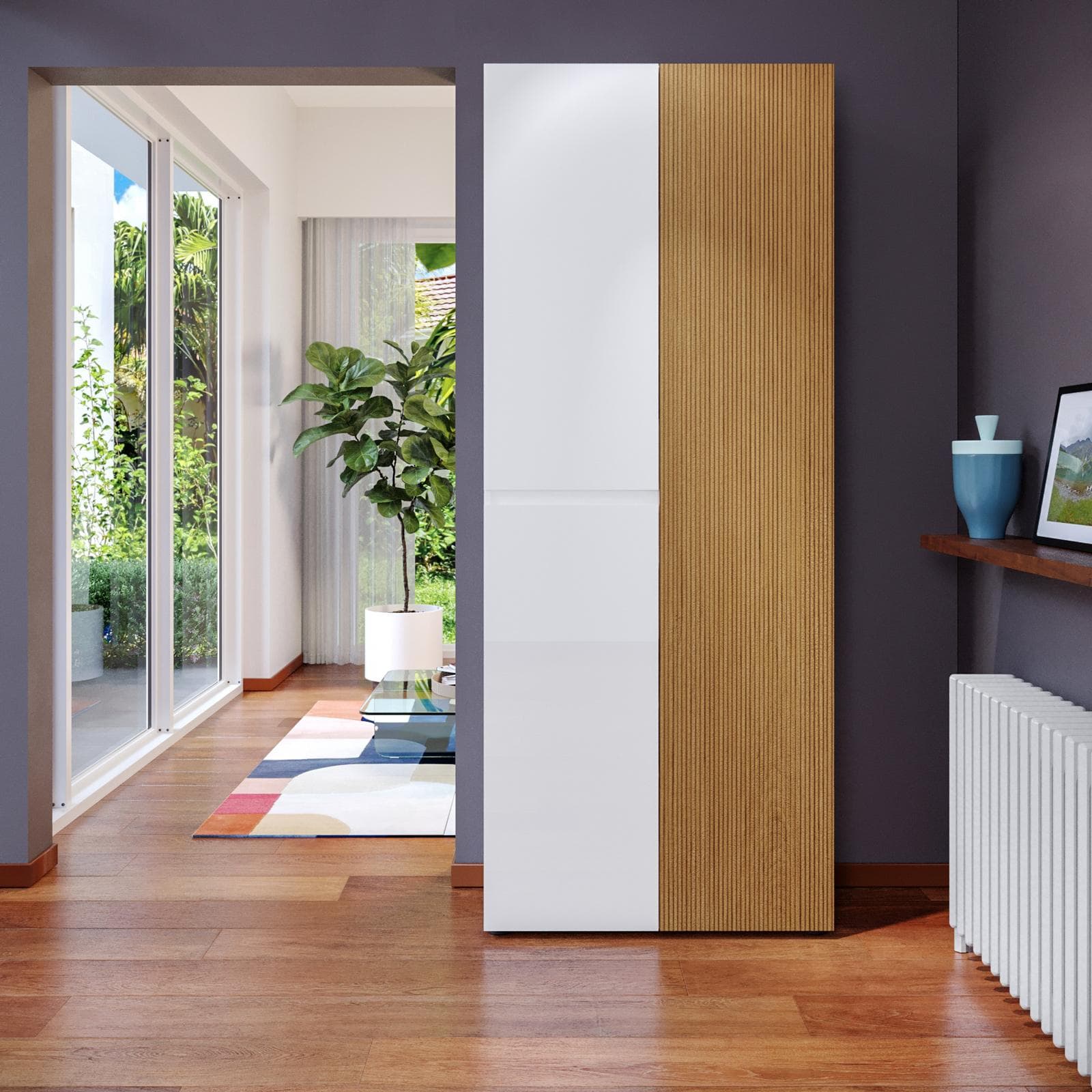 Scarpiera alta 80x200h cm rovere cannettato e bianco lucido con 3 ante soft close - Lindy