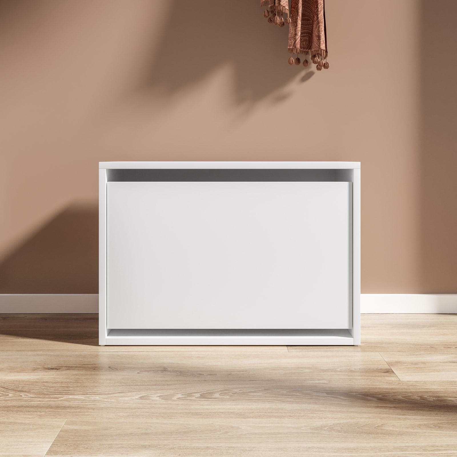 Scarpiera 60x42h cm in legno bianca con un'anta a ribalta - Primado