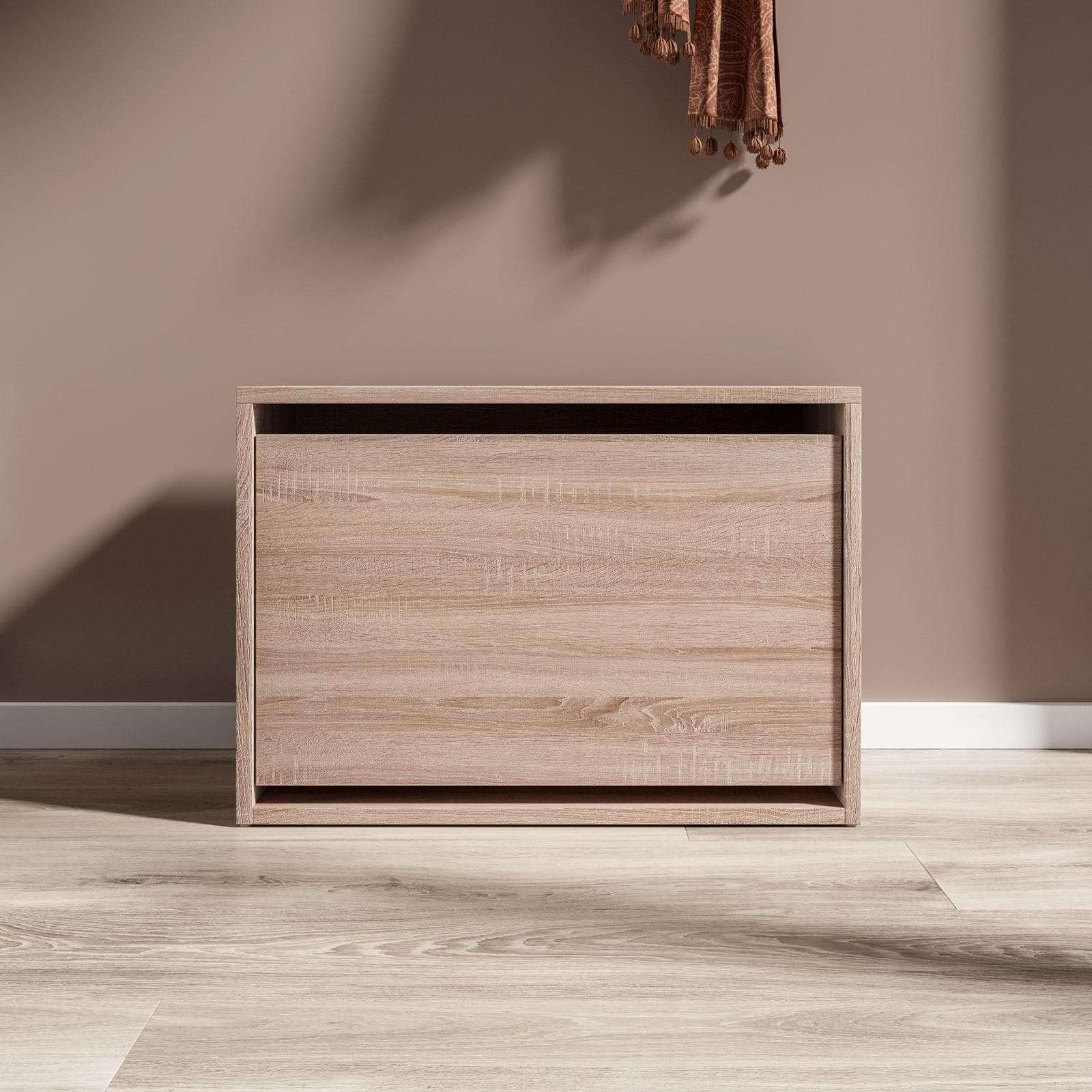 Scarpiera 60x42h cm in legno color rovere con un'anta a ribalta - Primado