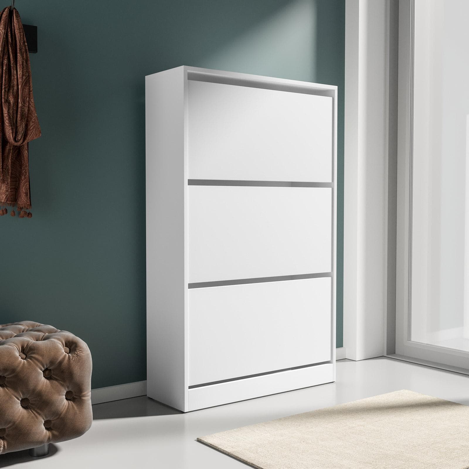 Scarpiera 73x119 h cm in legno bianca con 3 ante a ribalta - Primado