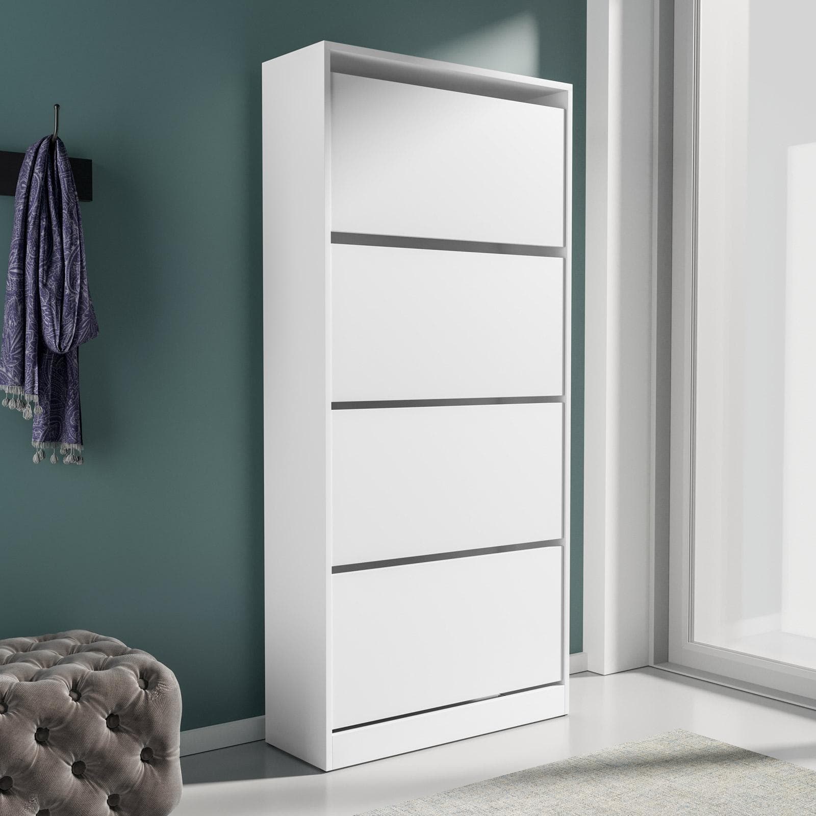 Scarpiera 73x157h cm in legno bianca con 4 ante a ribalta - Primado