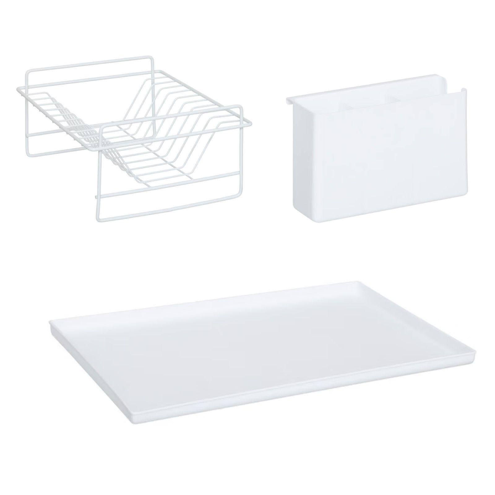 Scolapiatti 48x28h cm in acciaio bianco e manici in legno di hevea