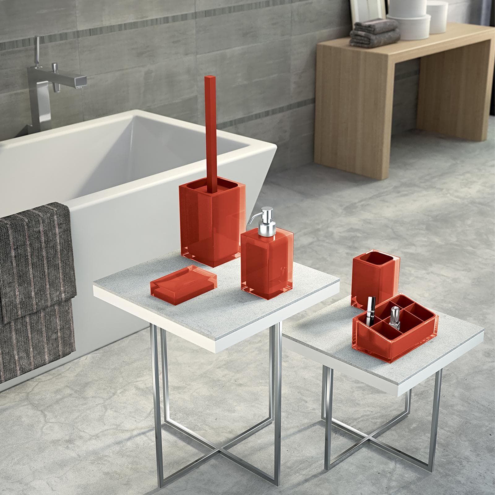 Portascopino d'appoggio con scopino in setole rosso e trasparente - Rainbow di Gedy