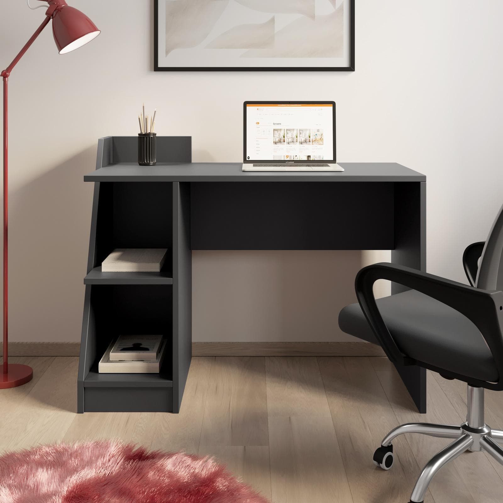 Scrivania 110x50 cm antracite con vani contenitori - Saetta