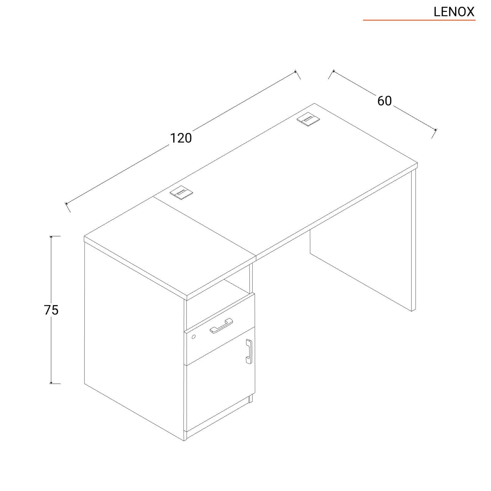 Scrivania 120x60 cm in legno noce e grigio con cassettiera integrata e soft close - Lenox