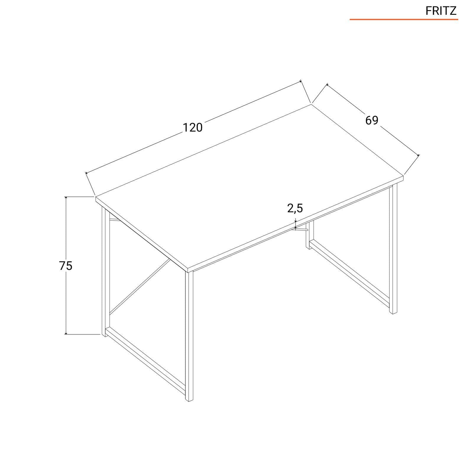 Scrivania 120x70 cm con top in legno rovere e struttura in metallo nero - Fritz