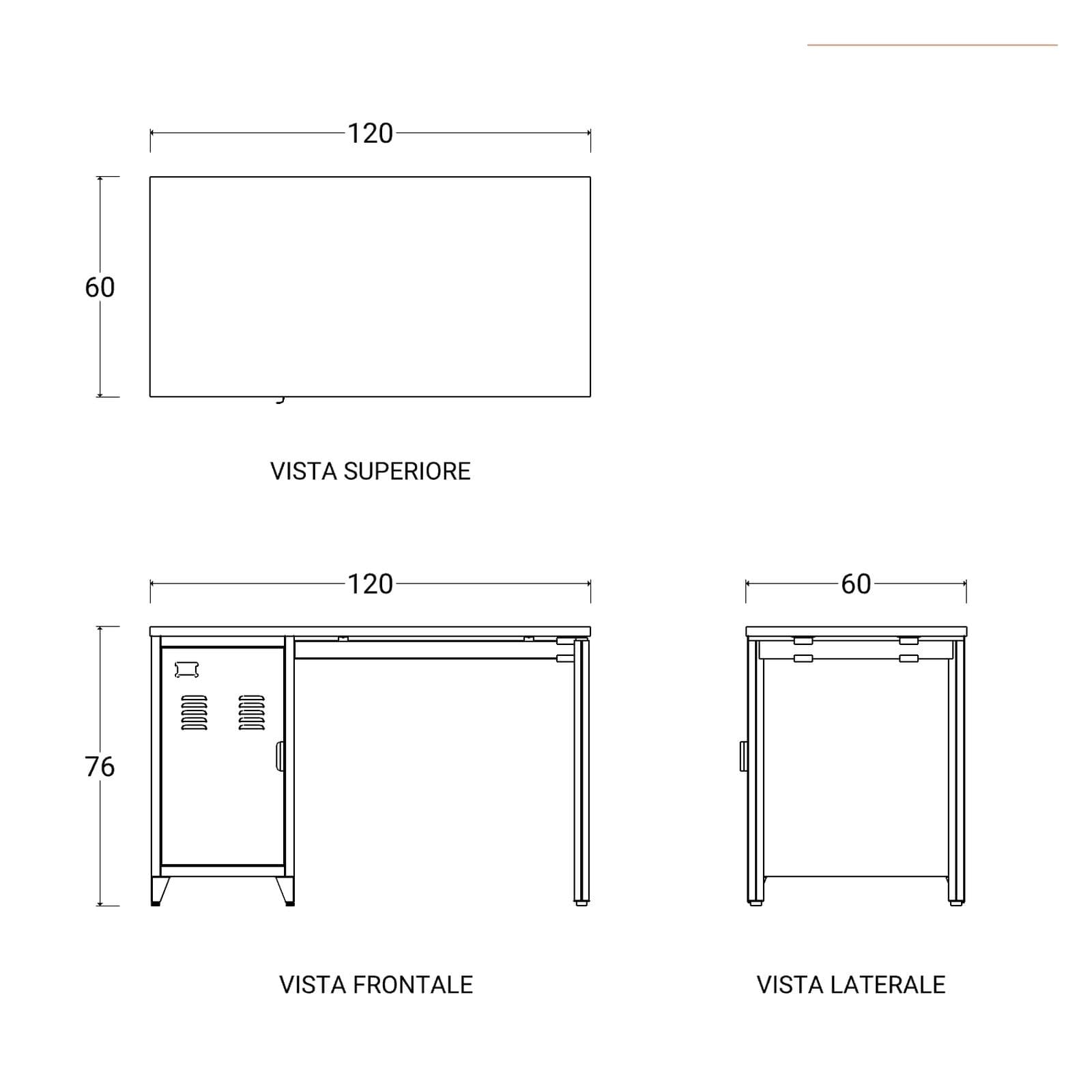 Scrivania 120x76h cm in acciaio verniciato nero con armadietto - Easton