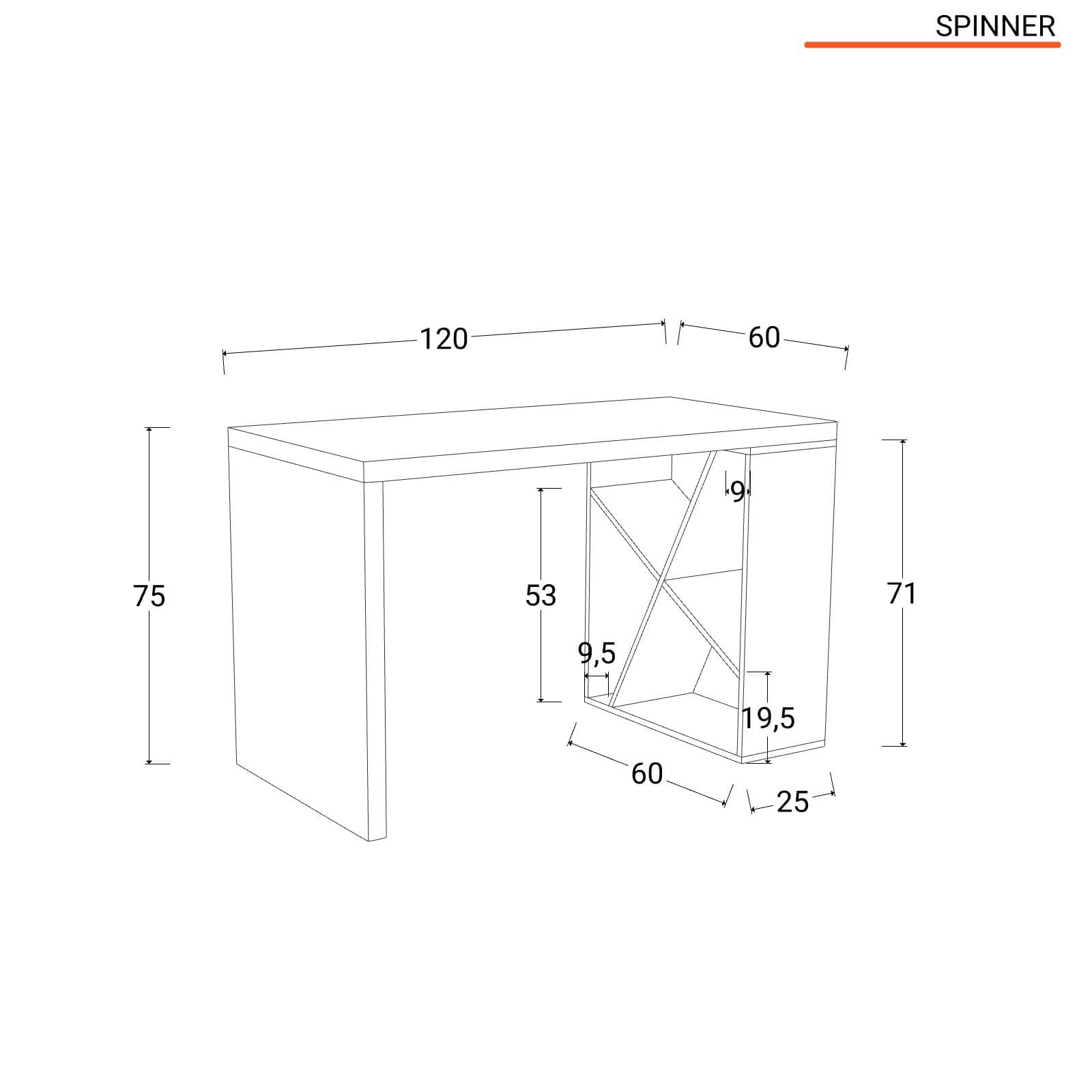 Scrivania 120x60 cm con top in legno bianco con striature oro e libreria in legno di bambù - Spinner
