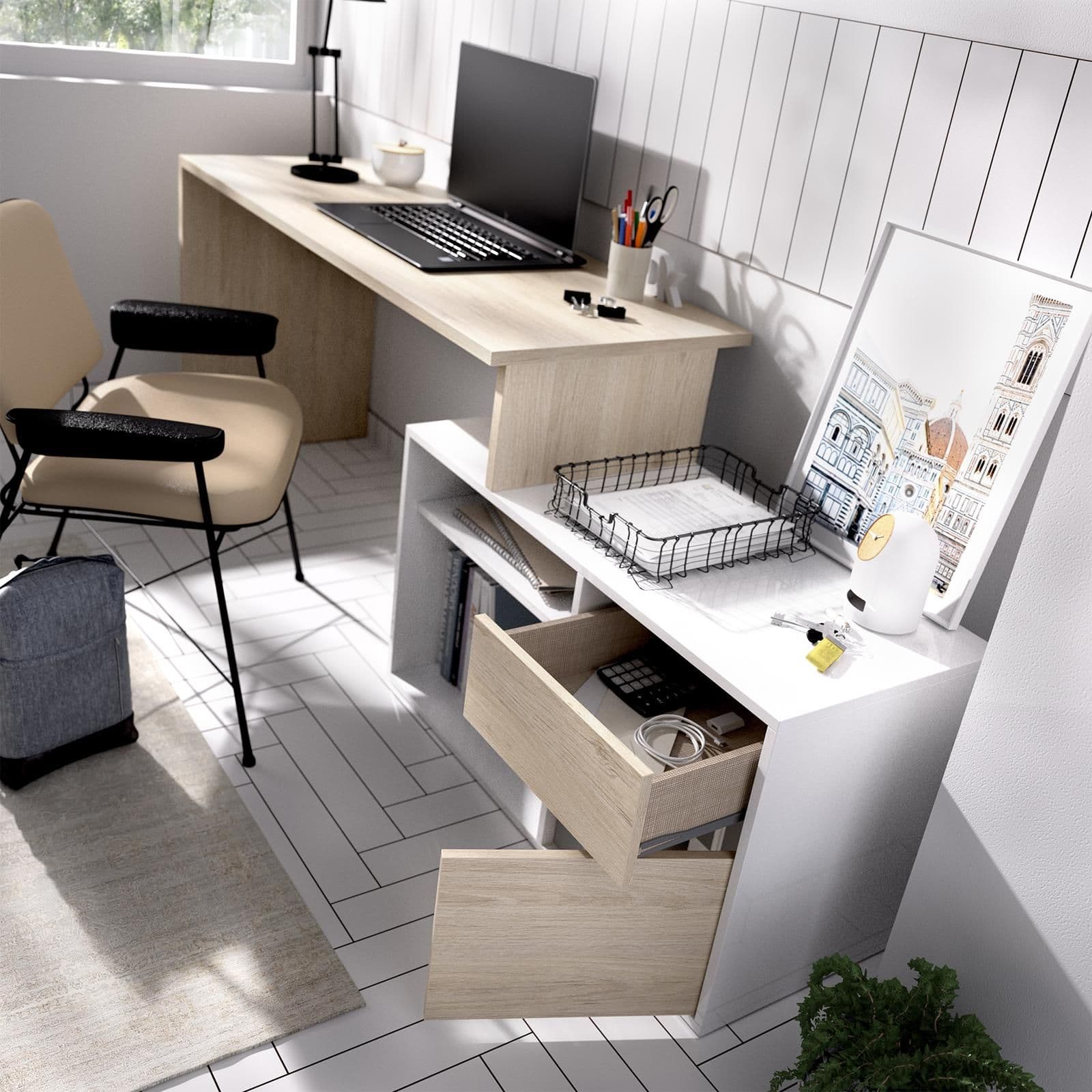 Scrivania reversibile 139x92 cm con mobile contenitore in legno naturale e bianco - Marnie