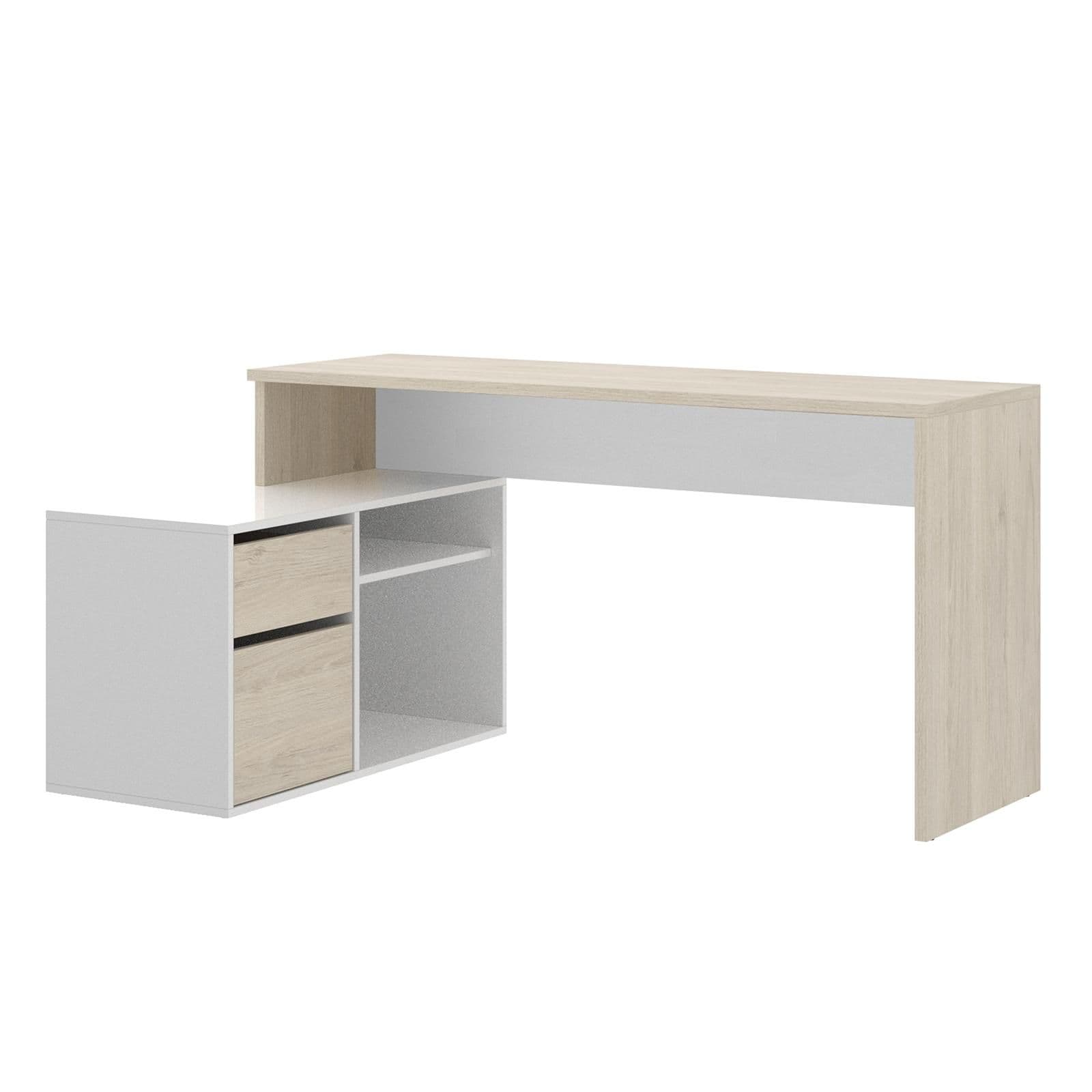 Scrivania reversibile 139x92 cm con mobile contenitore in legno naturale e bianco - Marnie
