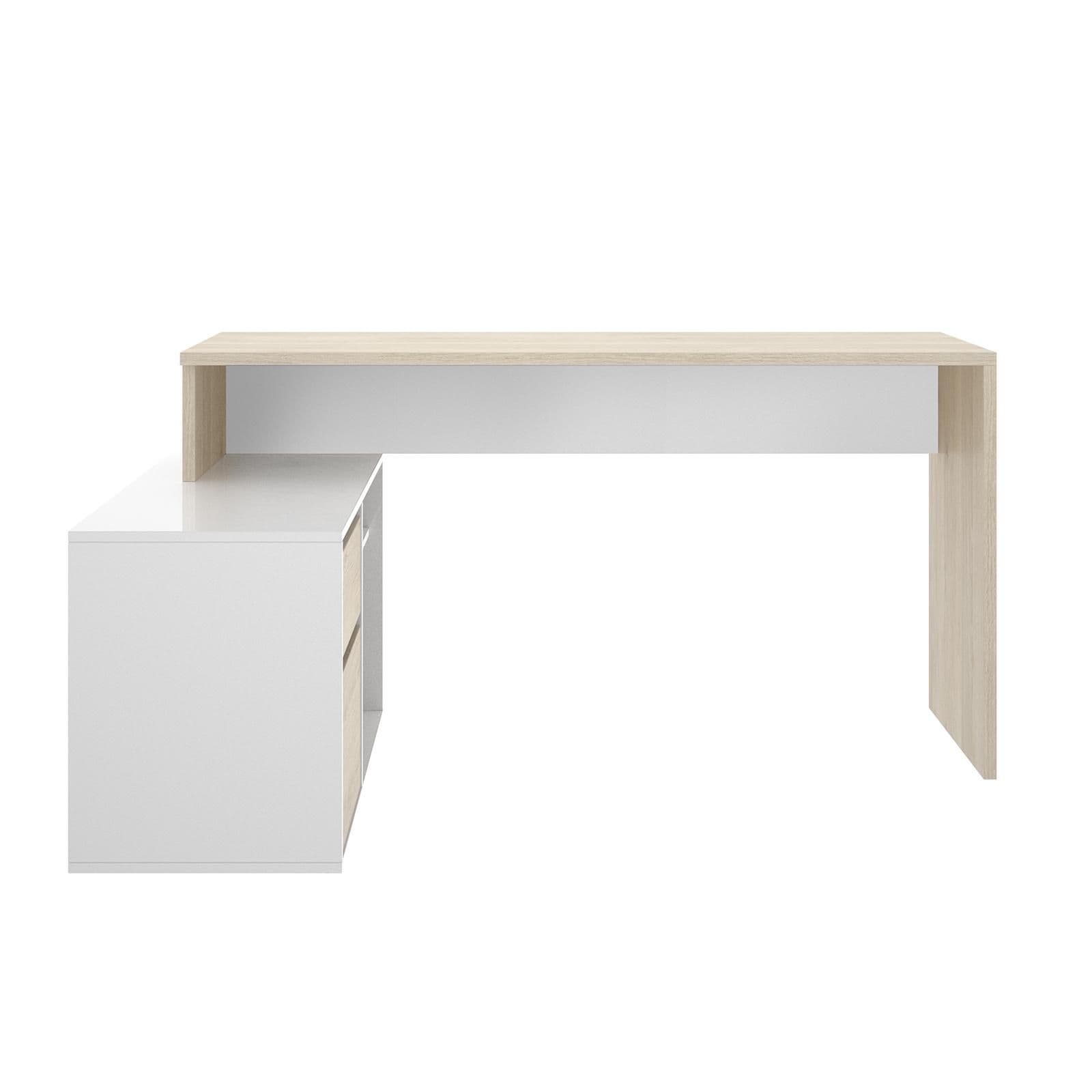 Scrivania reversibile 139x92 cm con mobile contenitore in legno naturale e bianco - Marnie