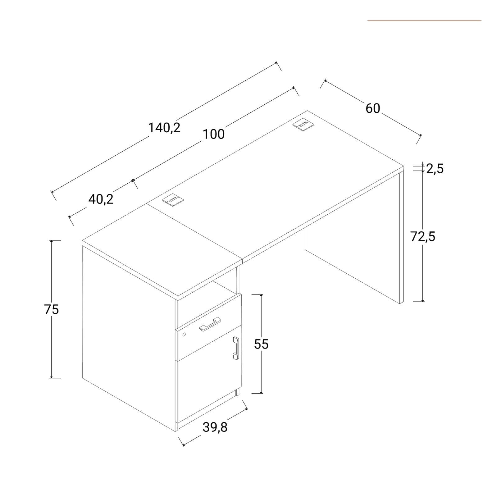 Scrivania 140x60 cm in legno bianco e rovere con cassettiera integrata e soft close - Lenox