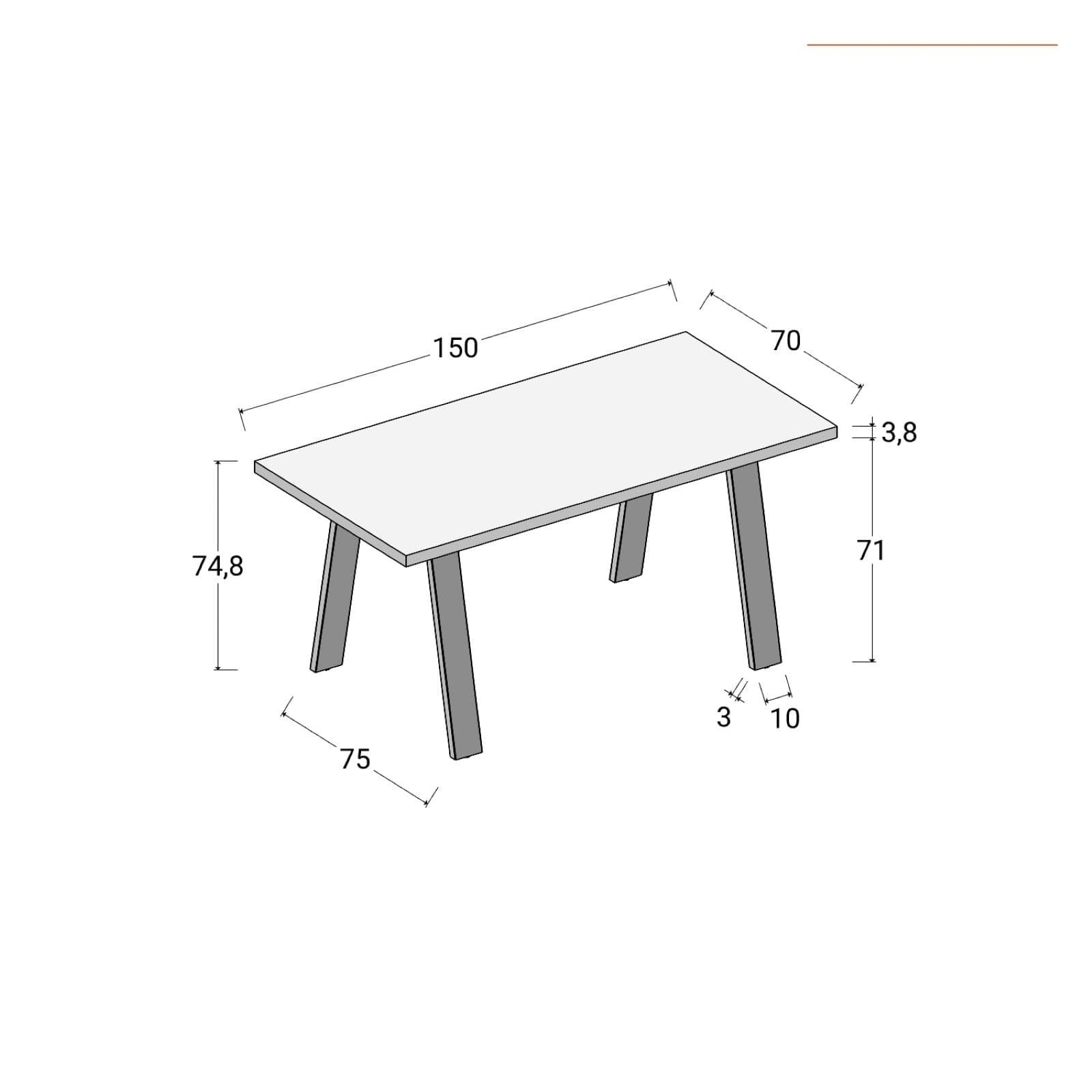 Scrivania 150x70 cm top effetto rovere gold 38 mm e gambe in metallo bianco - Juls