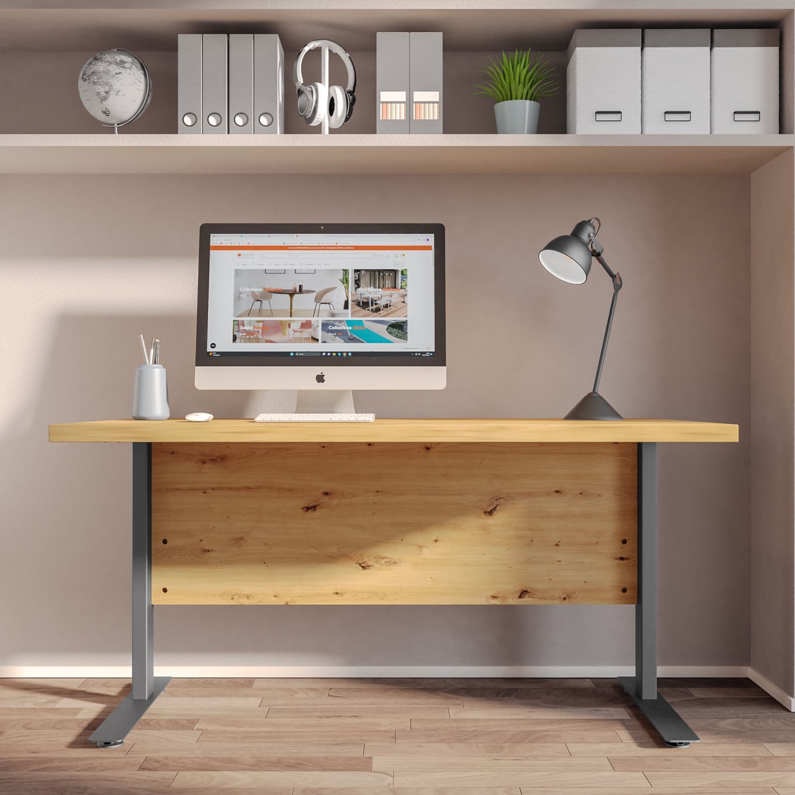 Scrivania 150x80 cm top in legno rovere artisan con spessore da 38 mm e gambe in metallo - Garen