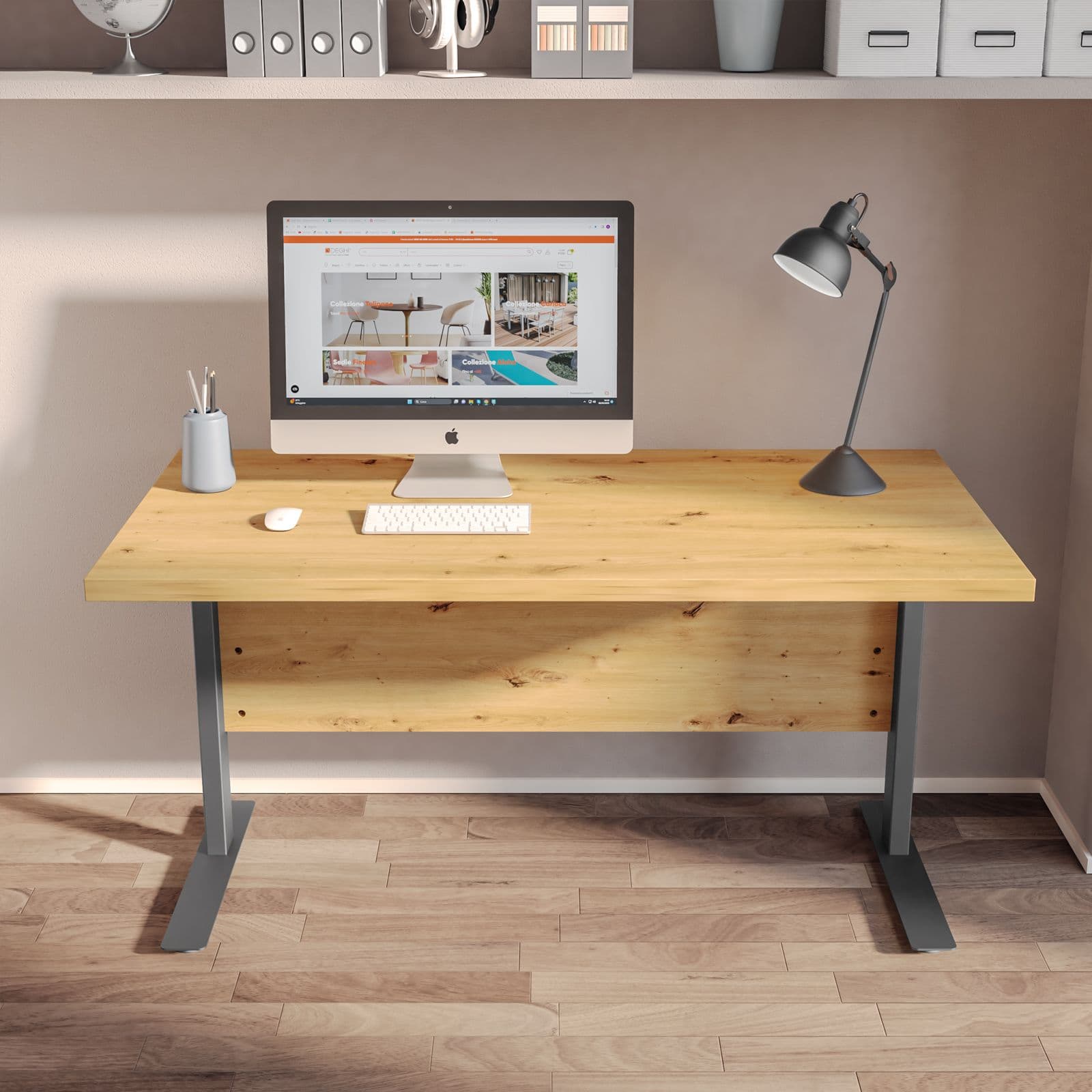 Scrivania 150x80 cm top in legno rovere artisan con spessore da 38 mm e gambe in metallo - Garen