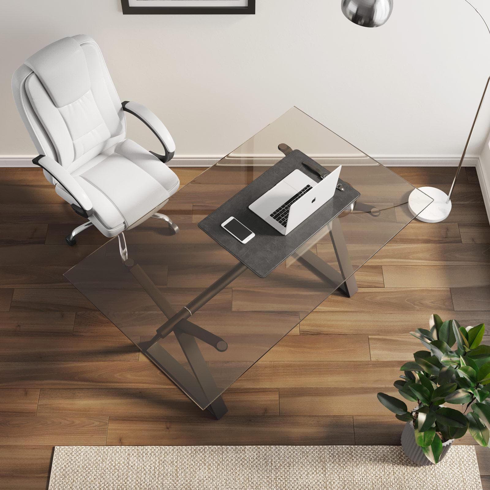 Scrivania 150x90 cm piano in vetro 10 mm e base in acciaio bronzo - Masao