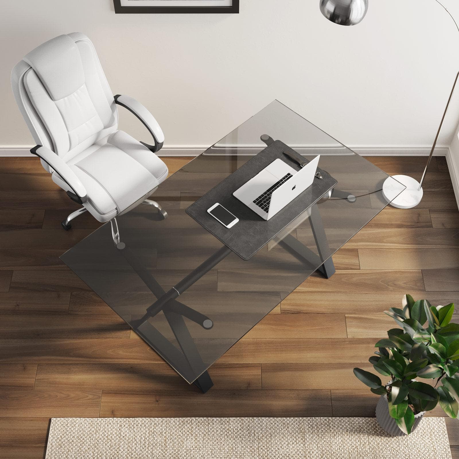 Scrivania 150x90 cm piano in vetro 10 mm e base in acciaio nero - Masao