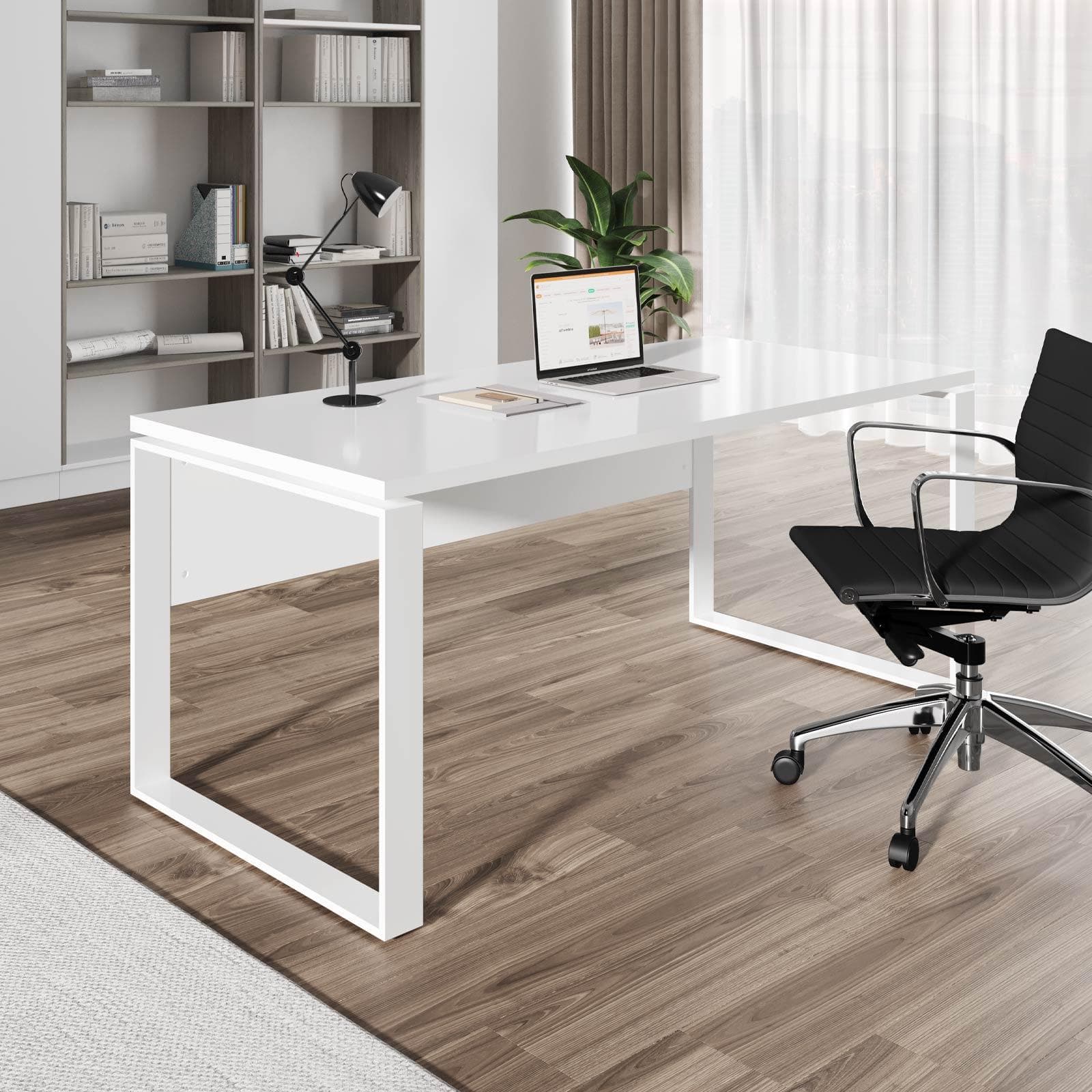 Scrivania 170x80 cm con top in legno bianco da 30 mm e gambe in metallo - Homely office