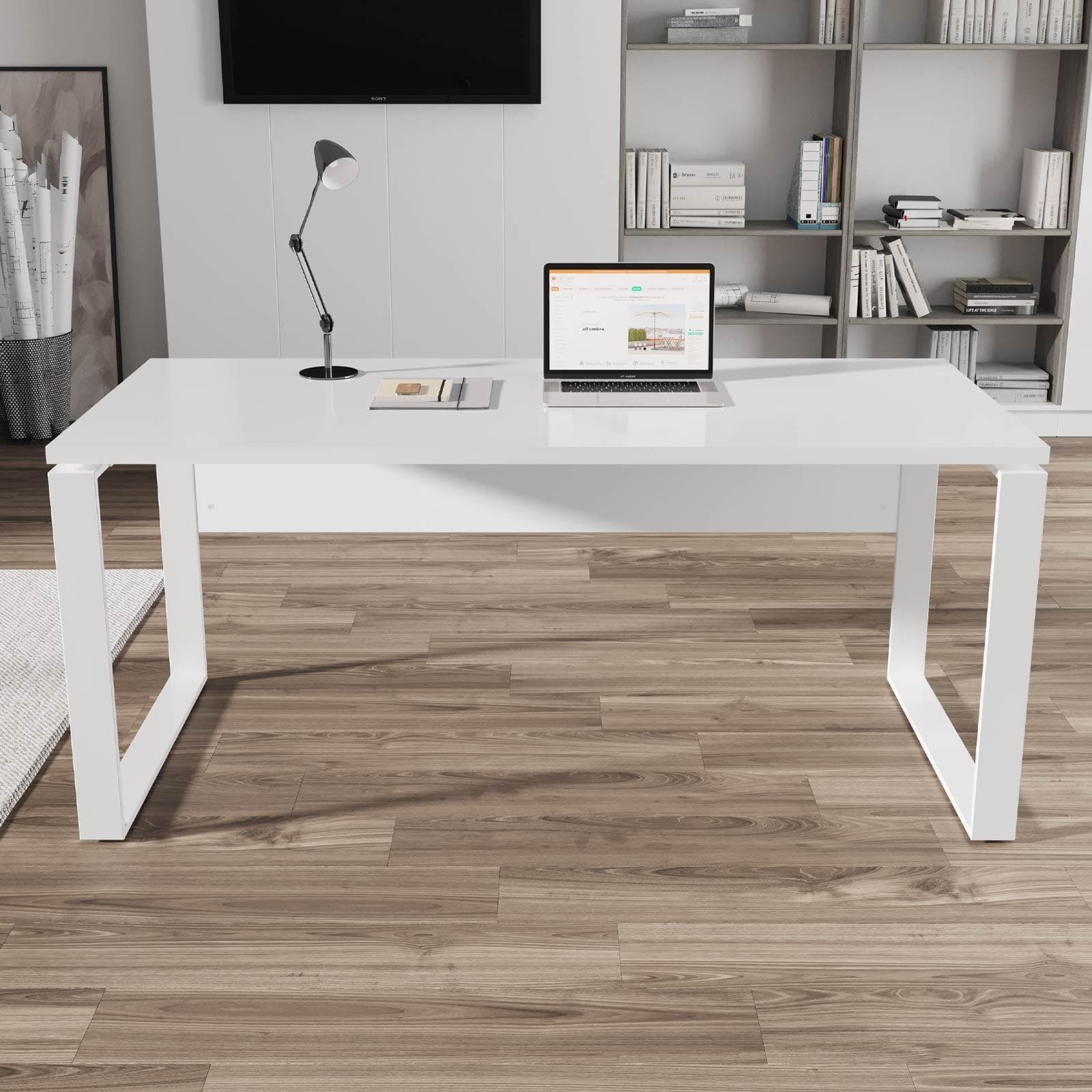 Scrivania 170x80 cm con top in legno bianco da 30 mm e gambe in metallo - Homely office