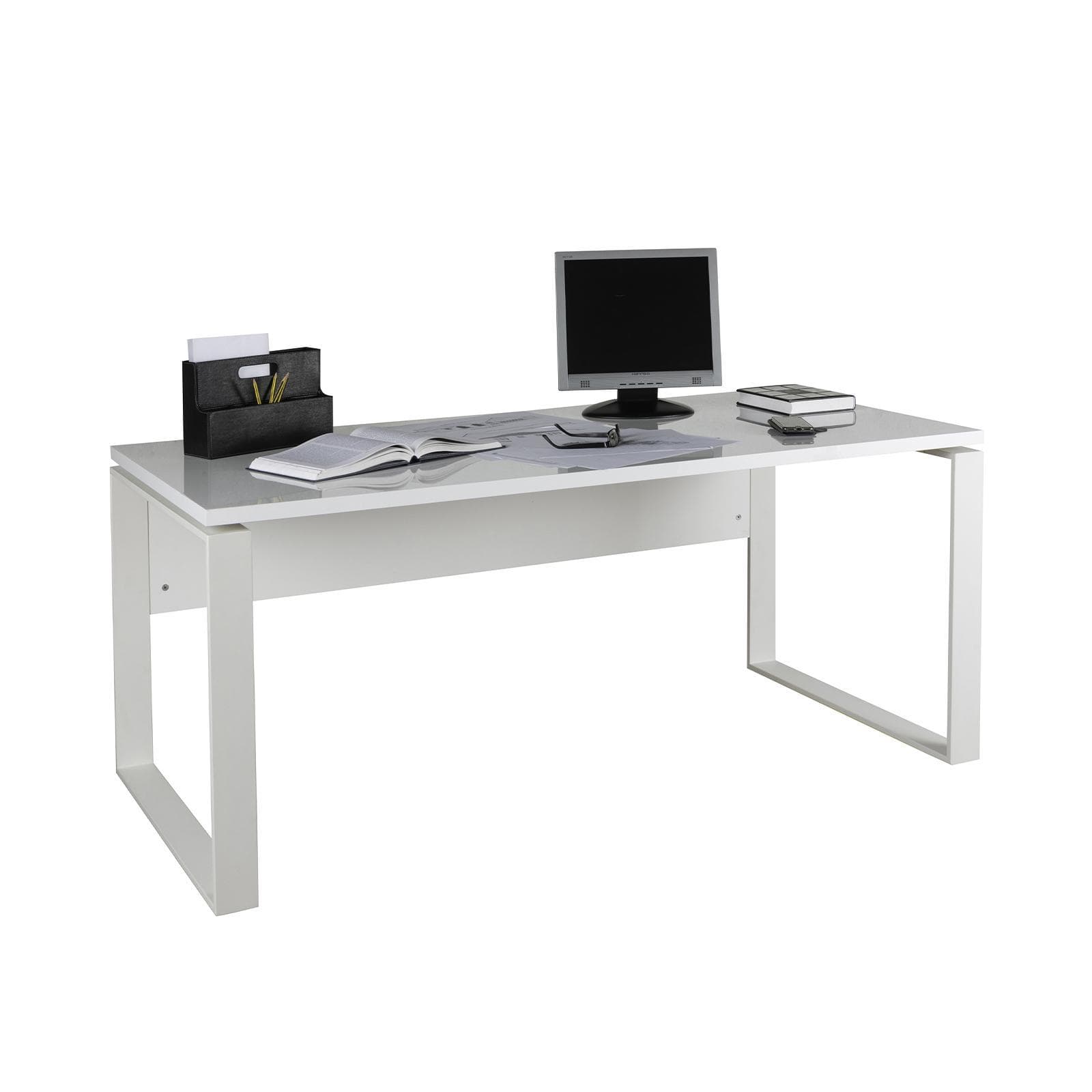 Scrivania 170x80 cm con top in legno bianco da 30 mm e gambe in metallo - Homely office