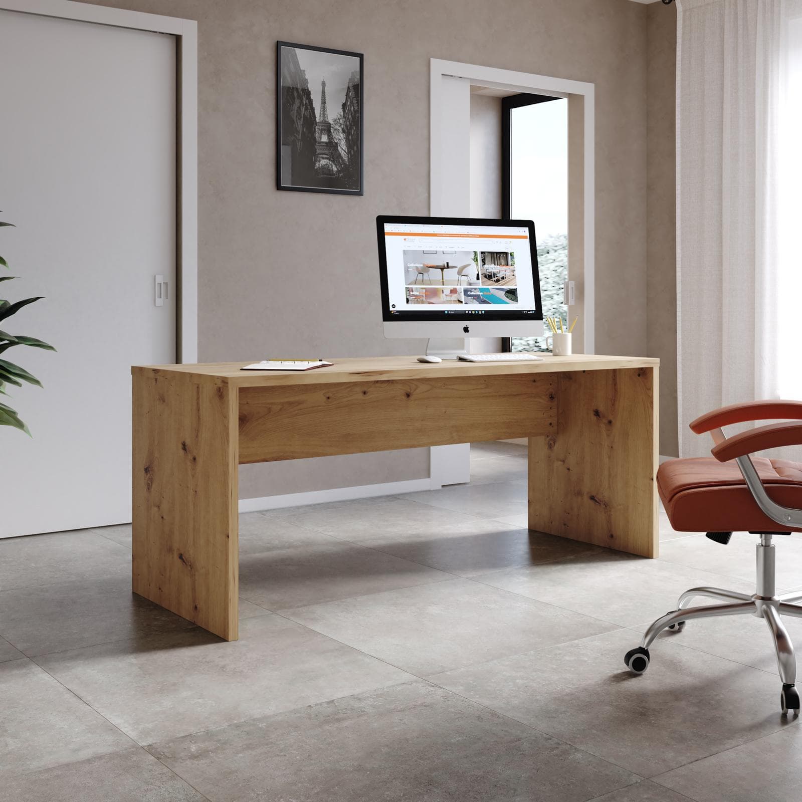 Scrivania 178x68 cm in legno rovere artisan con spessore top da 30 mm - Homely office