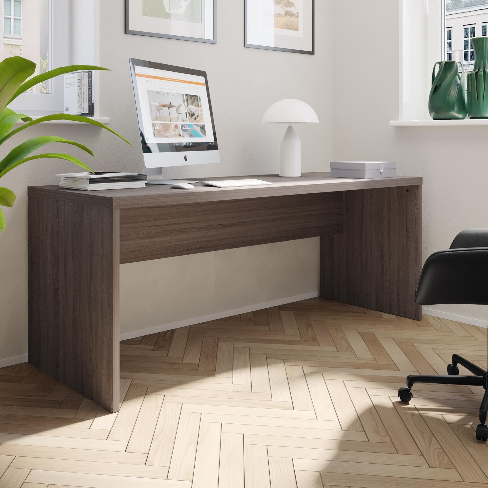 Scrivania 178x68 cm in legno rovere tartufo con spessore top da 30 mm - Homely office
