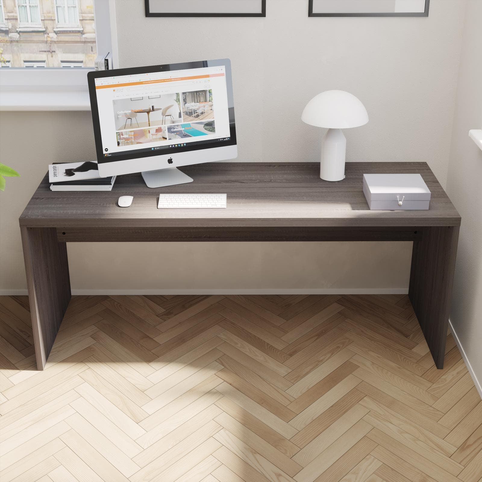 Scrivania 178x68 cm in legno rovere tartufo con spessore top da 30 mm - Homely office